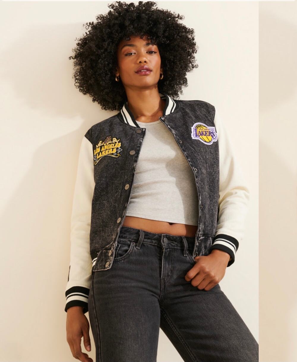 Pro Standard Lakers Rebel Jacket off-white sleeves embroidered team graphics Sm